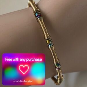 🆓 ADD ON 
HANDMADE Slimline Stretchy Gold Tones Coil Bracelet with Beads